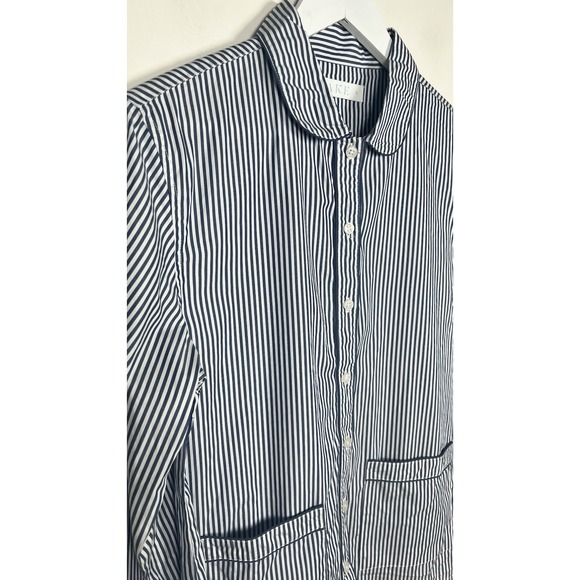 LAKE Pajamas Small Blue Striped Cotton Poplin Button Up Long Sleeve Pajama Top - Picture 4 of 8